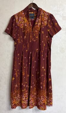 ModCloth Vtg-Inspired 60s 70s Boho Romantic Rustic Burgundy Fit-n-Flare Dress XL